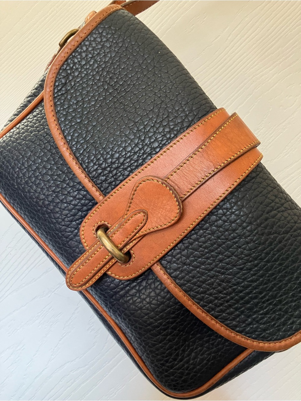 Dooney & Bourke Navy Pebble Leather Crossbody with English Tan Trim